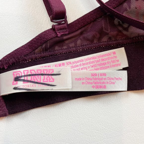 NWOT Victoria's Secret PINK Bra 32D Wear Everywhere Super Push Up Floral Logo - Picture 6 of 8